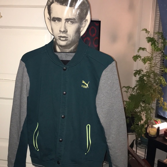 Puma Other - EUC 🐆Puma varsity jacket green/gray large